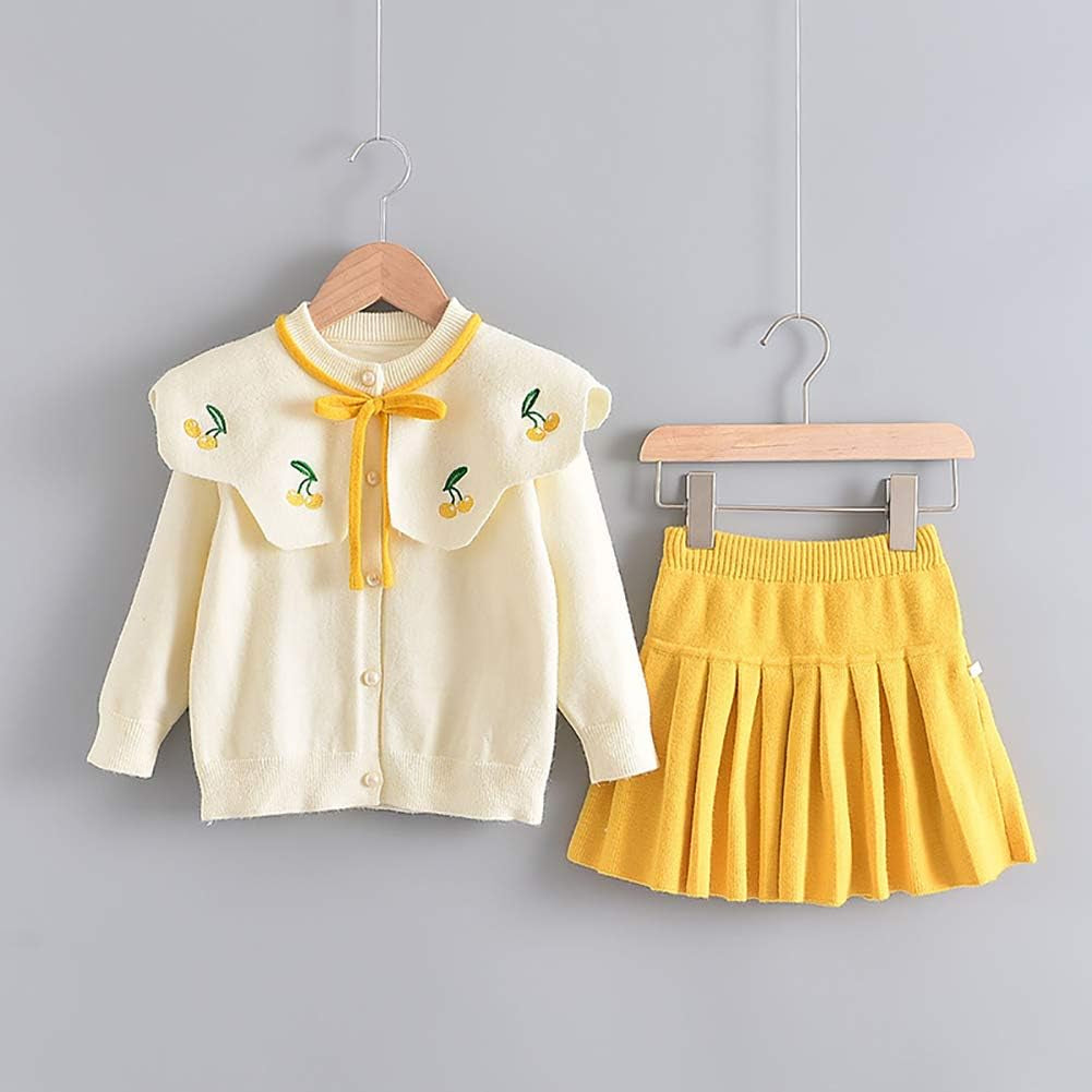 Baby Girls Autumn Winter Clothes Knit Long Sleeve Ruffle Sweater+Pleated Mini Tutu Skirt 2Pcs Outfit