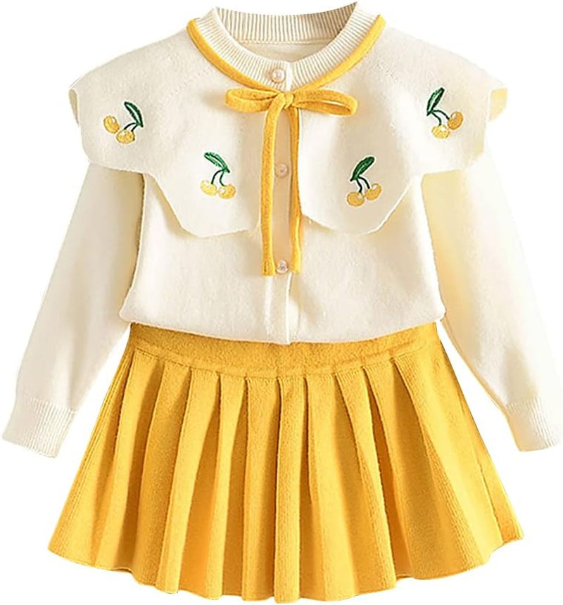 Baby Girls Autumn Winter Clothes Knit Long Sleeve Ruffle Sweater+Pleated Mini Tutu Skirt 2Pcs Outfit