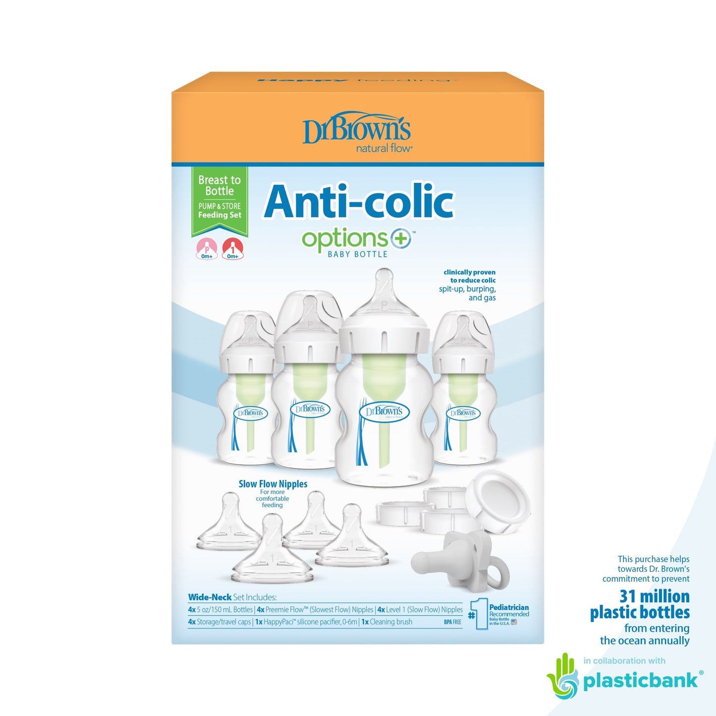 Natural Flow Anti-Colic Options+ Wide-Neck, Breast to Bottle, Pump & Store, Feeding Set