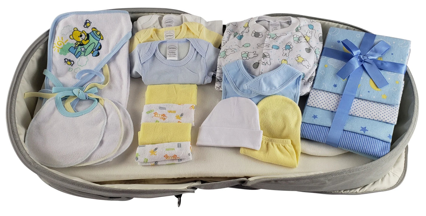 20 Pc Unisex Baby Clothing Starter Set with All-In-One Portable Bassinet Foldable Baby Bed, Travel Crib Infant and Diaper Bag Changing Station