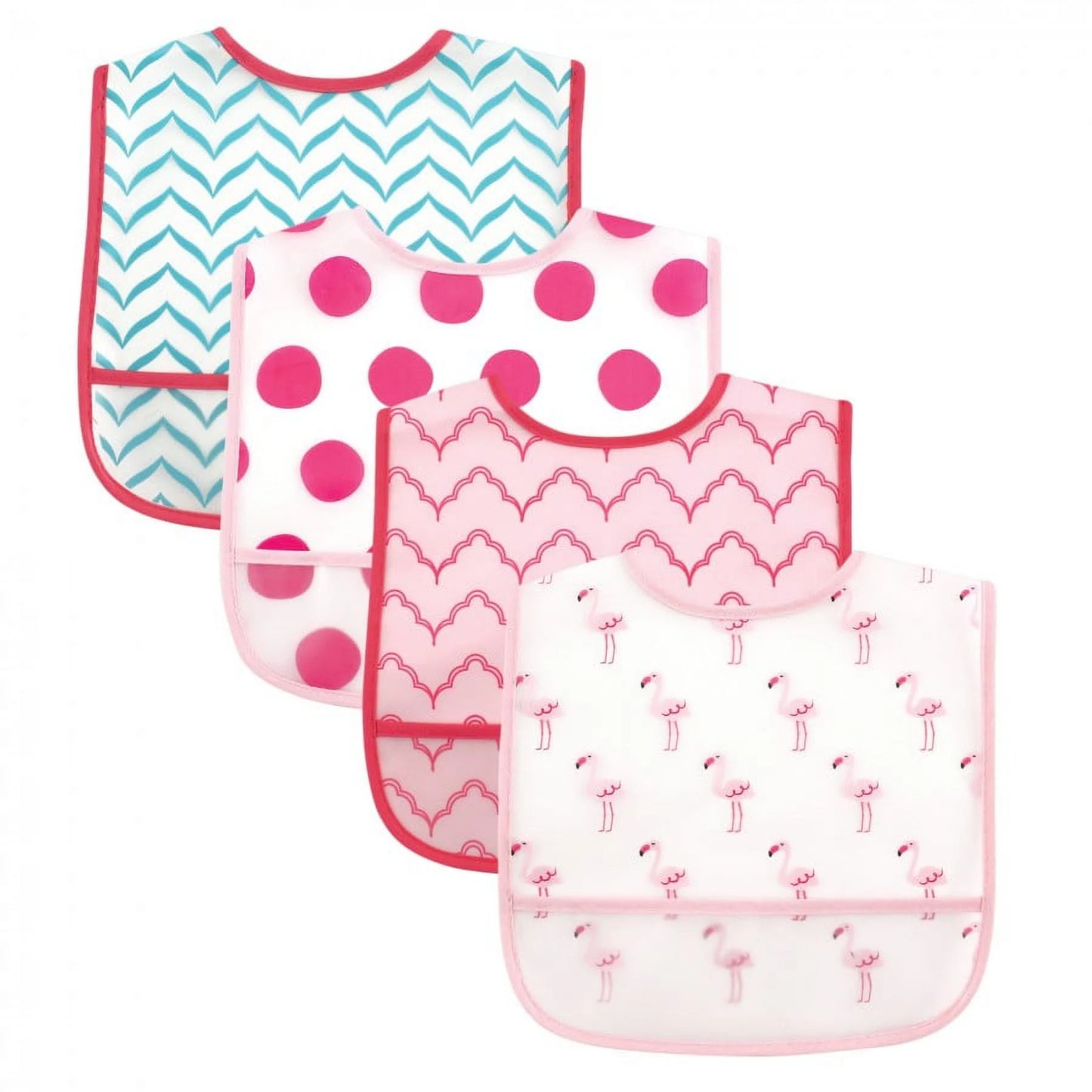 Baby Girl Waterproof PEVA Bibs 4Pk, Flamingo, One Size