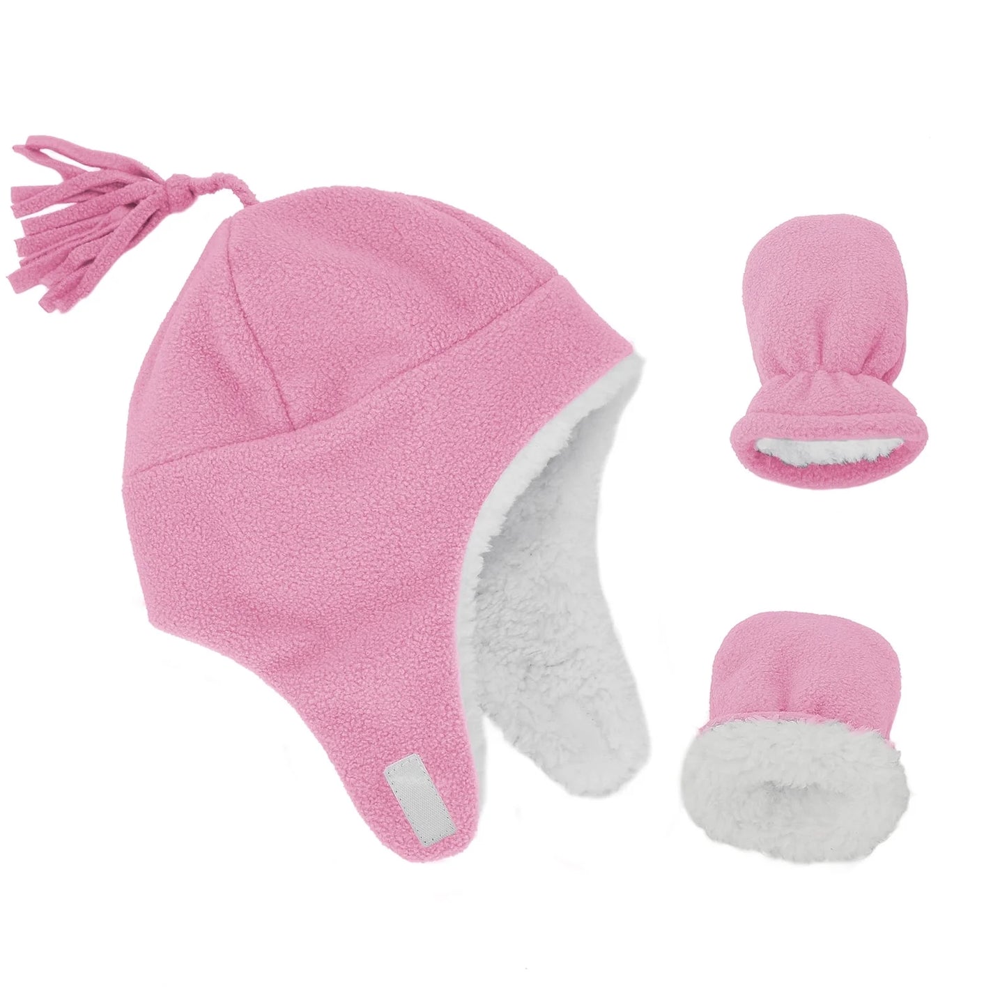 Baby Boy Winter Hat and Mitten Set Baby Girl Hats Toddler Winter Hat Sherpa Lined Fleece Earflap Beanie for Girls Boys Light Pink L