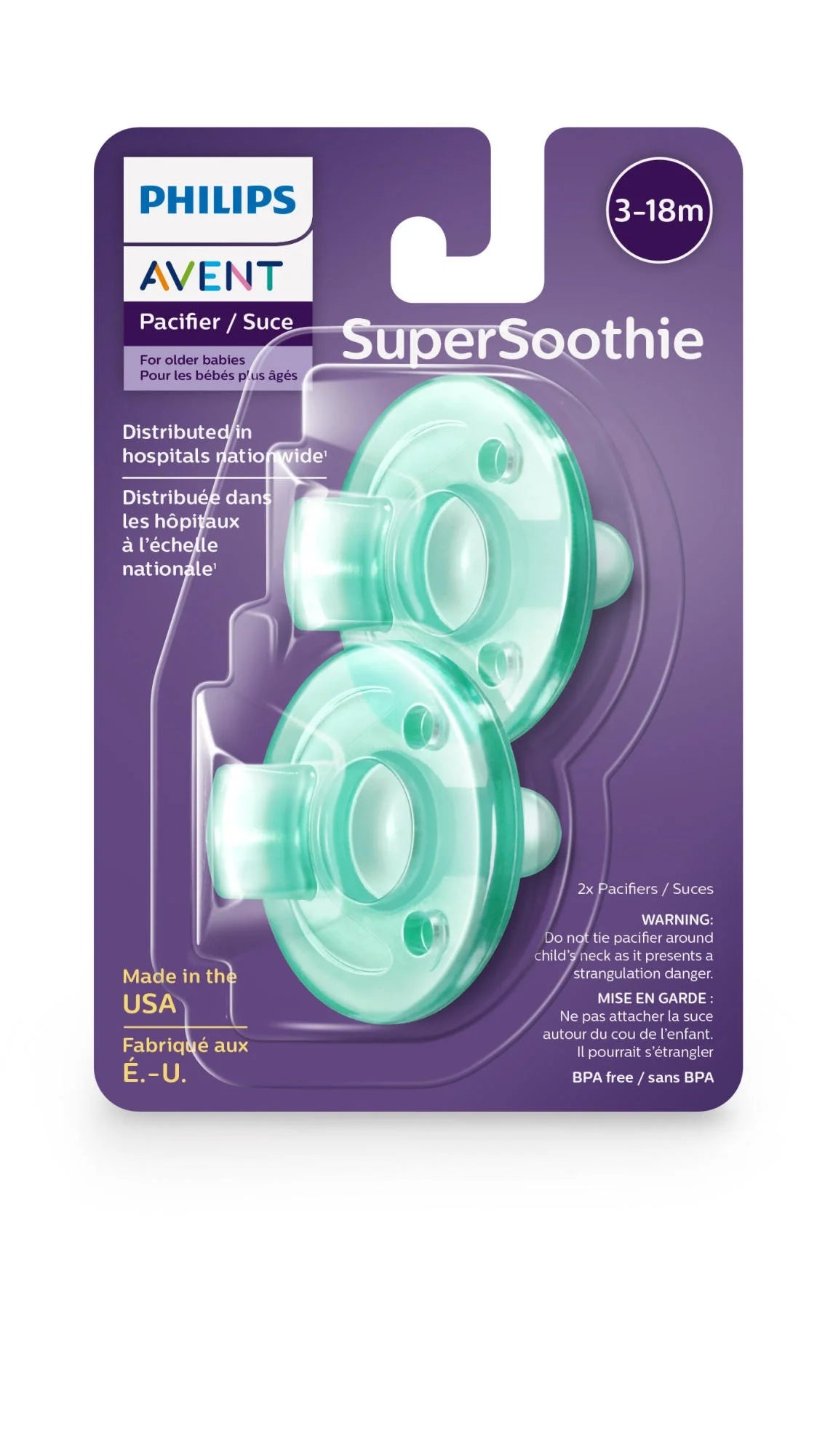 Soothie Pacifier, Green, 3-18 Months, 4 Pack
