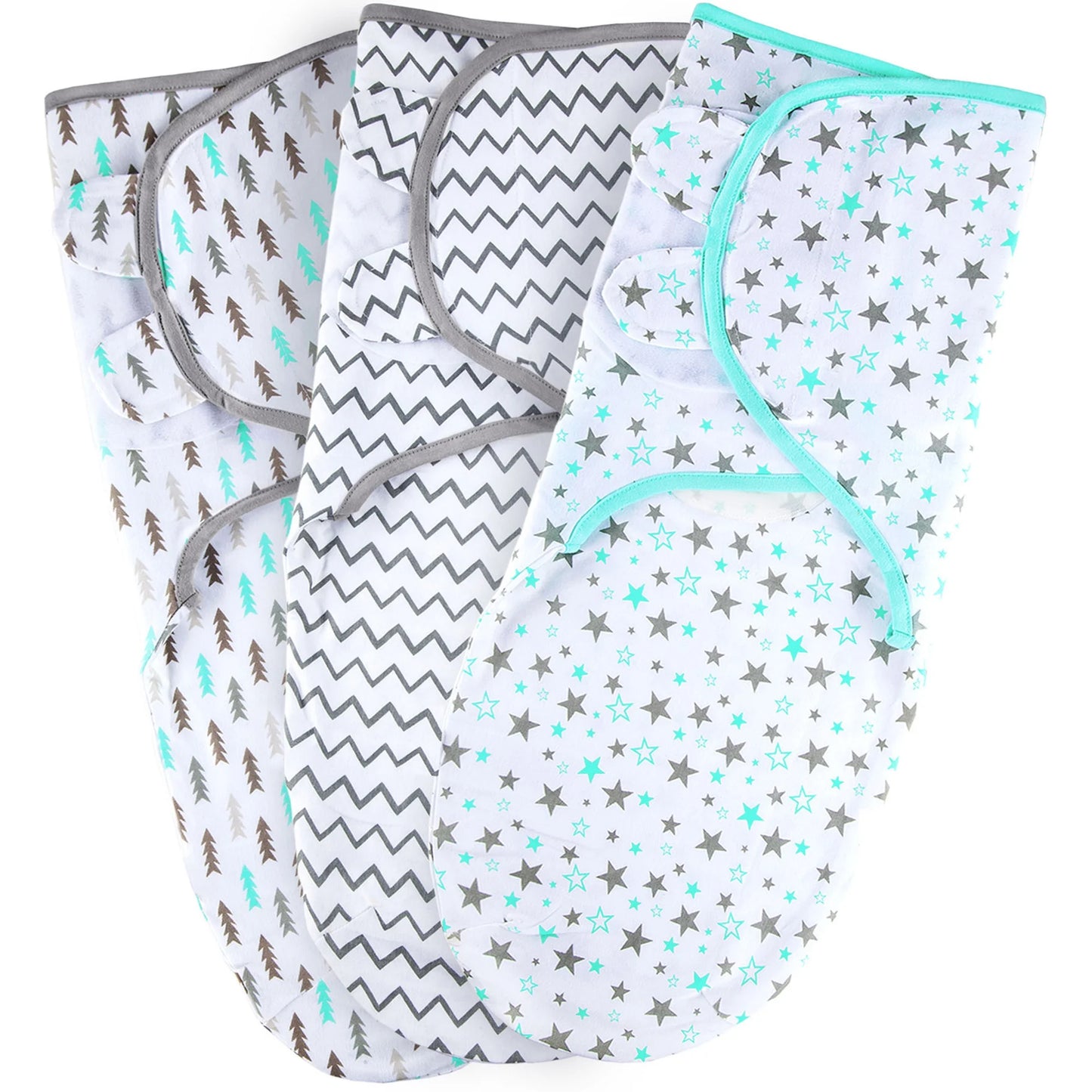 Baby Swaddle Blankets for Newborn Boy and Girl, Large 3-6 Months Old, 3 Set of Adjustable Infant Wrap, Aqua/Grey