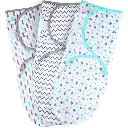 Baby Swaddle Blankets for Newborn Boy and Girl, Large 3-6 Months Old, 3 Set of Adjustable Infant Wrap, Aqua/Grey