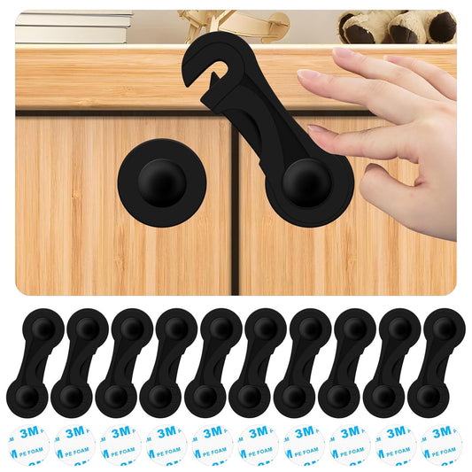 Child Safety Locks (10-Pack) - Cabinet Locks Child Safety - Baby Proof Cabinet Lock Easy to Install (No Drilling) 3M Adhesive for Drawers, Cabinet Seat, Toilet Seat, Fridge, Oven, Appliances
