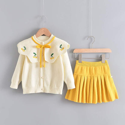 Baby Girls Autumn Winter Clothes Knit Long Sleeve Ruffle Sweater+Pleated Mini Tutu Skirt 2Pcs Outfit