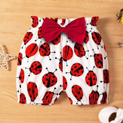 3Pcs Baby Girl Ladybug Long Sleeve Romper and Bowknot Trousers Set,Fall Clothes Newborn Outfit,0-18 Month
