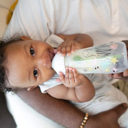 Natural Flow Anti-Colic Options+ Wide-Neck Baby Bottle, Ocean Decos, 9Oz/270Ml, Level 1 Slow Flow, 0M+, 2 Pack