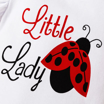 3Pcs Baby Girl Ladybug Long Sleeve Romper and Bowknot Trousers Set,Fall Clothes Newborn Outfit,0-18 Month