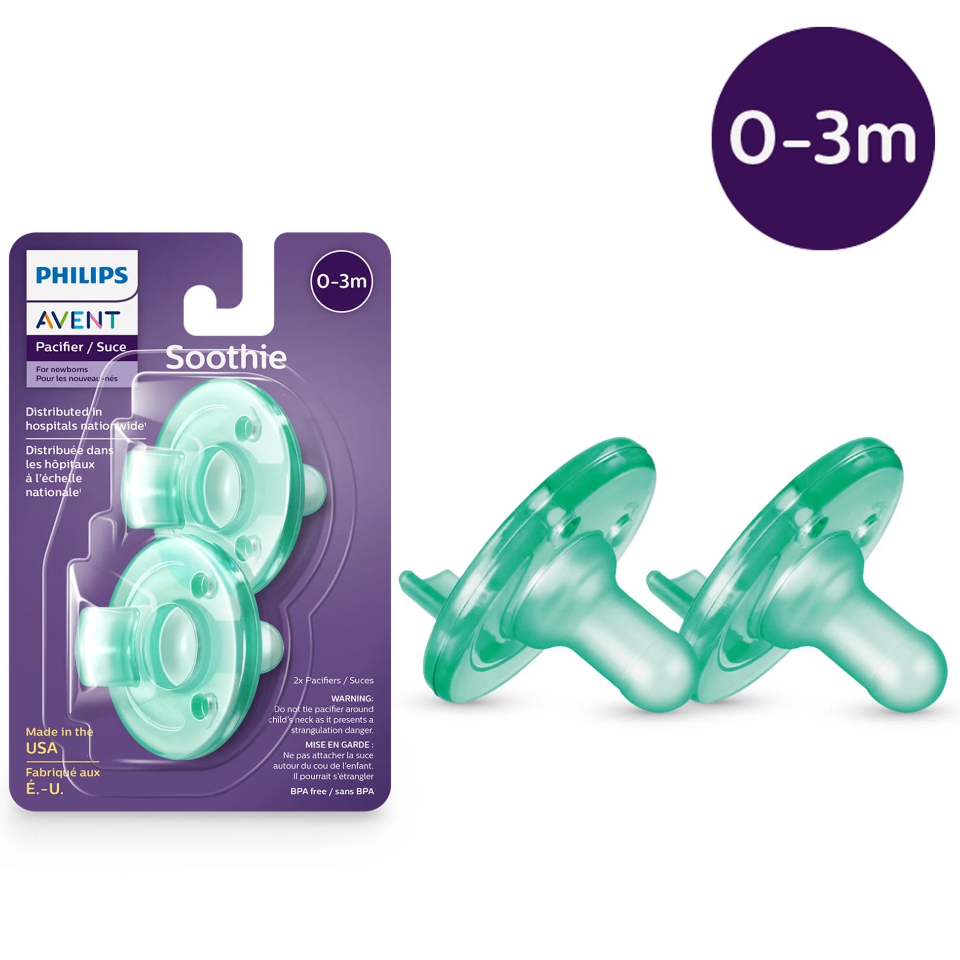 Soothie Pacifier, 0-3 Months, Green, 2 Pack, SCF190/01
