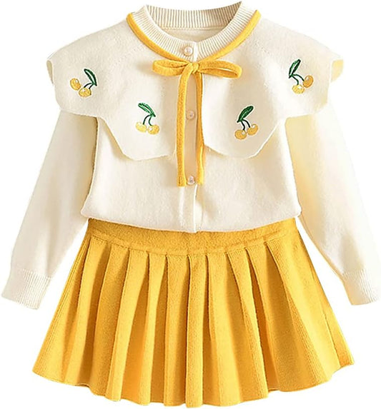 Baby Girls Autumn Winter Clothes Knit Long Sleeve Ruffle Sweater+Pleated Mini Tutu Skirt 2Pcs Outfit