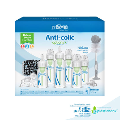 Natural Flow Anti-Colic Options+ Deluxe Bottle Essentials Gift Set, BPA Free, 0M+
