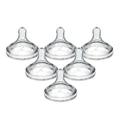Natural Flow Level 2, Wide-Neck Baby Bottle Nipple, Medium Flow, 3M+, 100% Silicone, 6 Pack