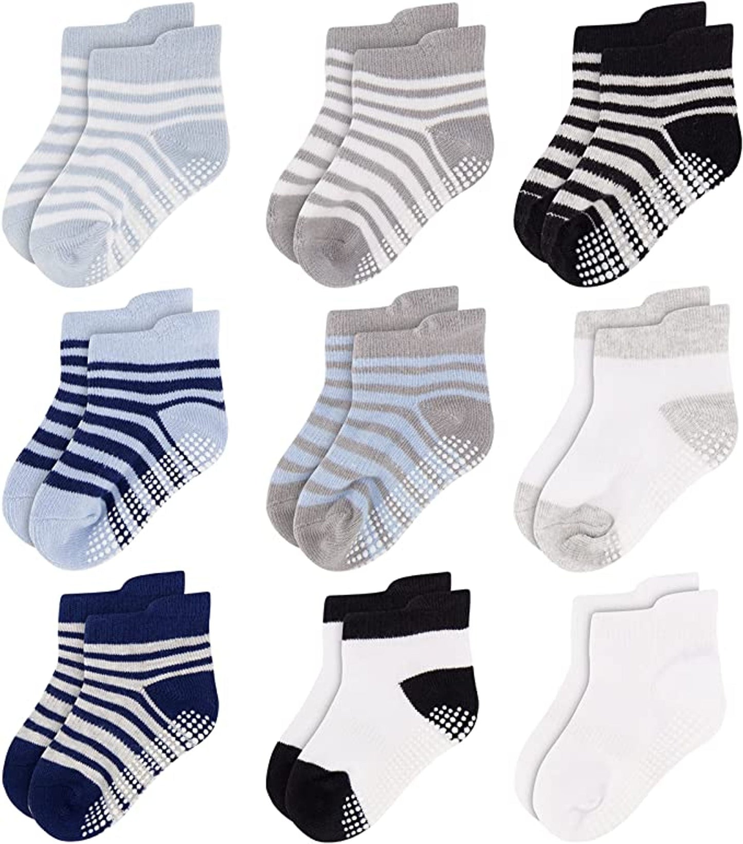 Unisex Non Slip Low-Cut Grip Socks for Infants and Toddlers (9 Pack)