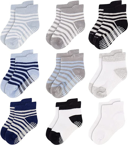 Unisex Non Slip Low-Cut Grip Socks for Infants and Toddlers (9 Pack)