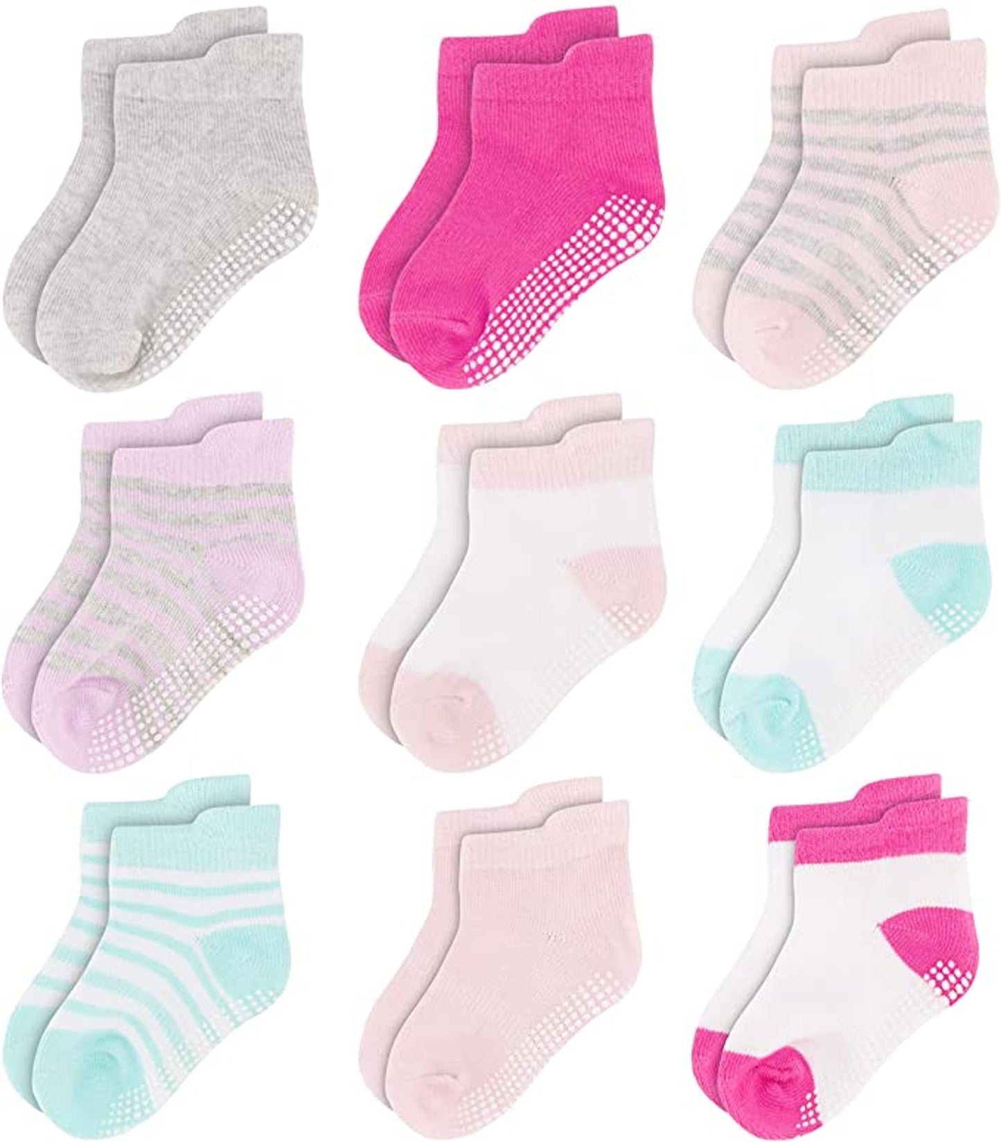 Unisex Non Slip Low-Cut Grip Socks for Infants and Toddlers (9 Pack)