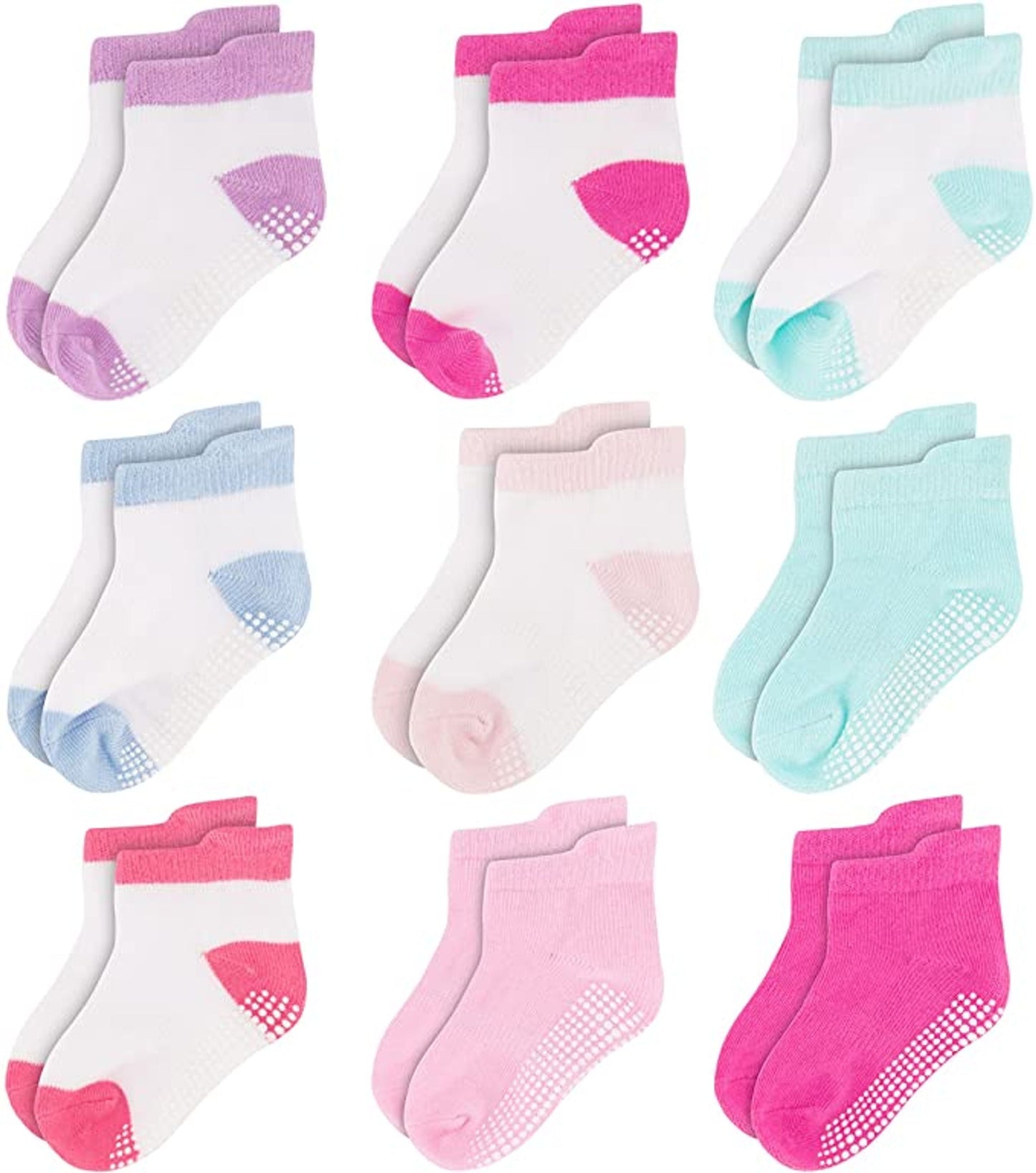 Unisex Non Slip Low-Cut Grip Socks for Infants and Toddlers (9 Pack)