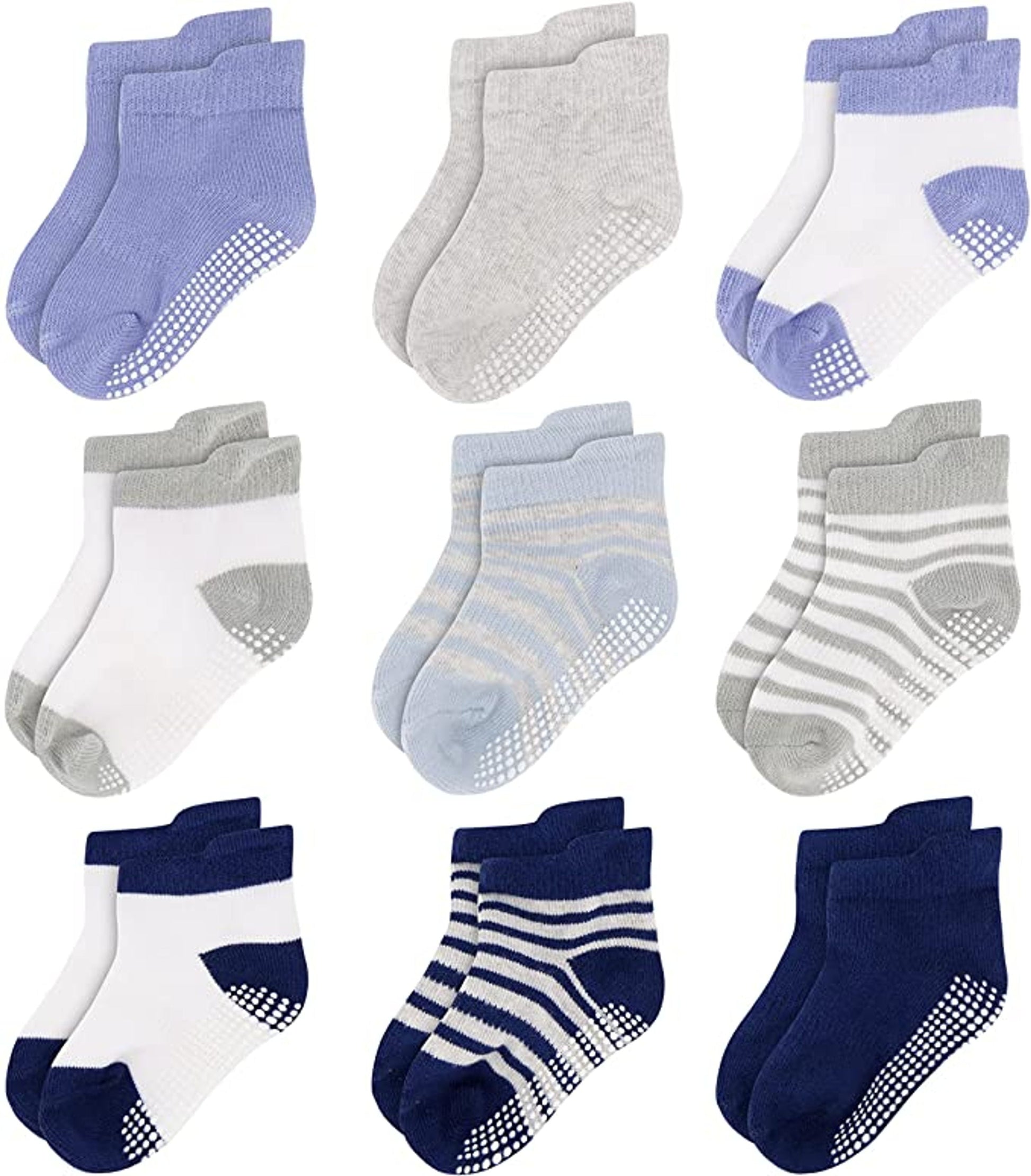 Unisex Non Slip Low-Cut Grip Socks for Infants and Toddlers (9 Pack)