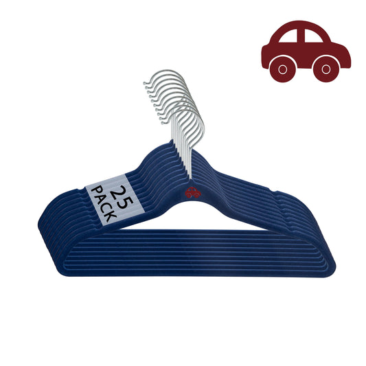 Kids Velvet Shirt Hangers, 25 Pack, Navy