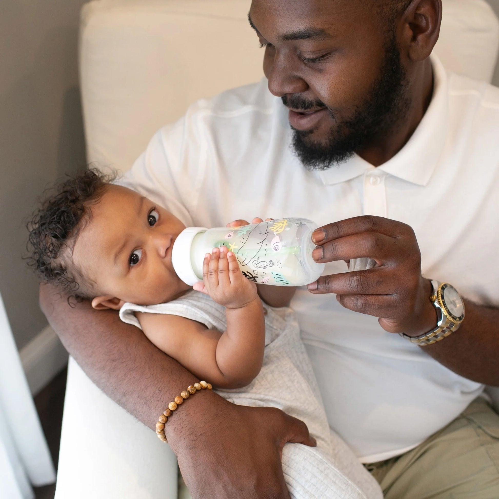 Natural Flow Anti-Colic Options+ Wide-Neck Baby Bottle, Ocean Decos, 9Oz/270Ml, Level 1 Slow Flow, 0M+, 2 Pack