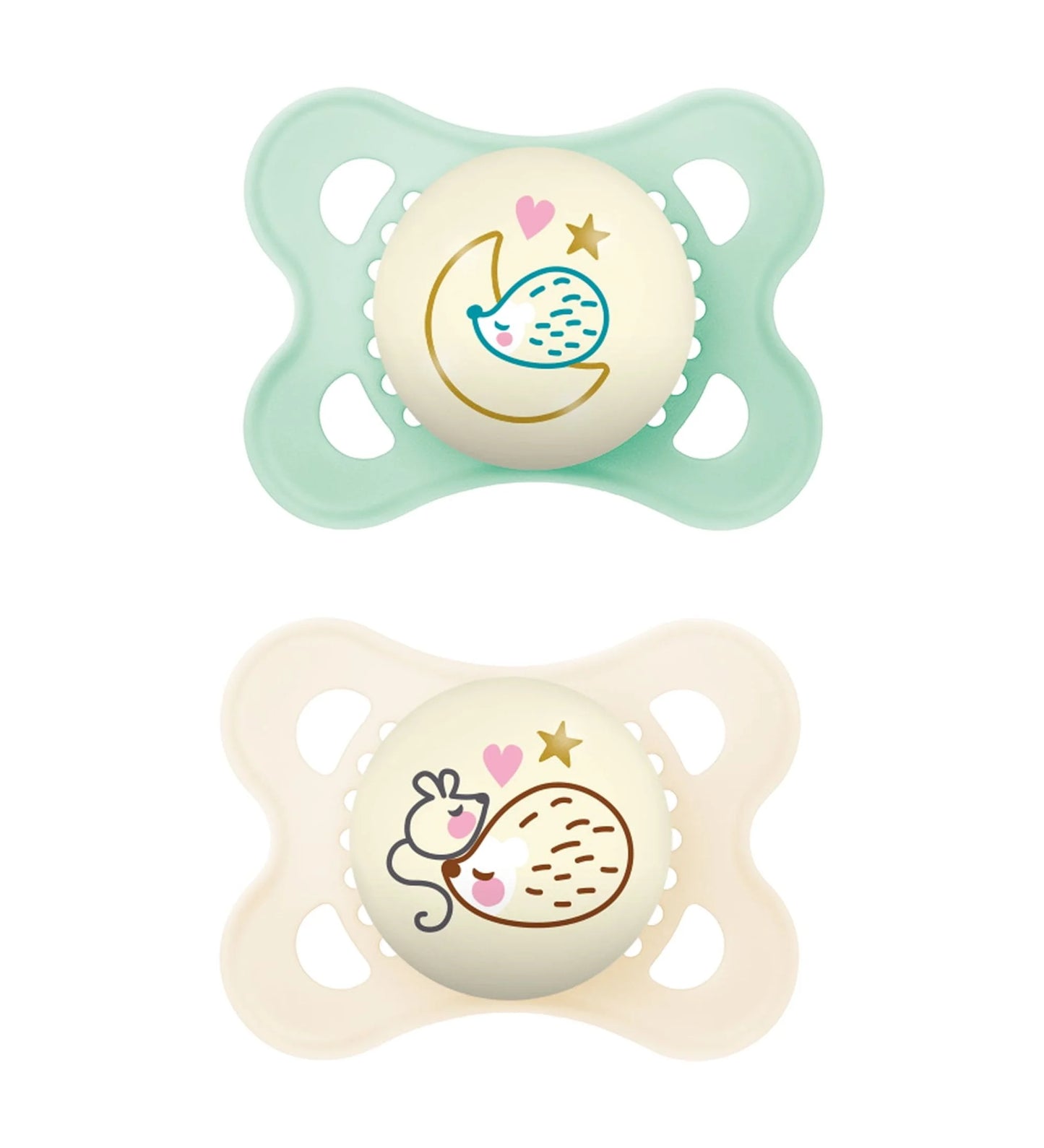 Night Pacifier, 0-6 Months, Unisex, 2 Pack with Self-Sterilizing Case
