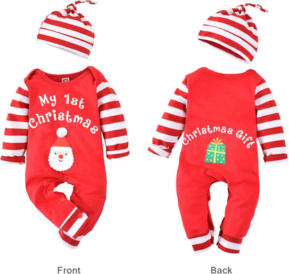 Infant Baby Boys Girls First Christmas Outfit Xmas Romper Elf Santa Clothes