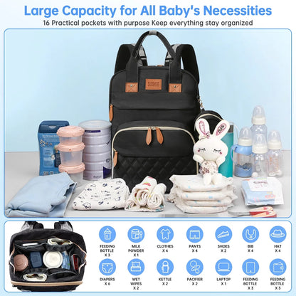 Convertible Diaper Bag with Changing Station & Insulated Pockets, Black
