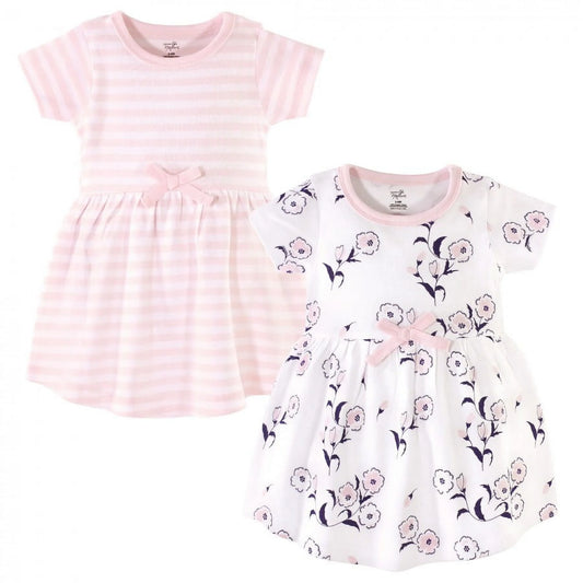 Baby and Toddler Girl Organic Cotton Short-Sleeve Dresses 2Pk, Wild Flowers, 3 Toddler