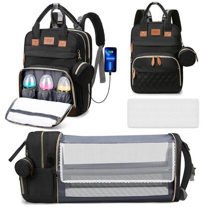 Convertible Diaper Bag with Changing Station & Insulated Pockets, Black