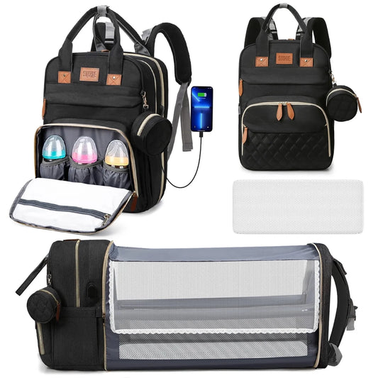 Convertible Diaper Bag with Changing Station & Insulated Pockets, Black