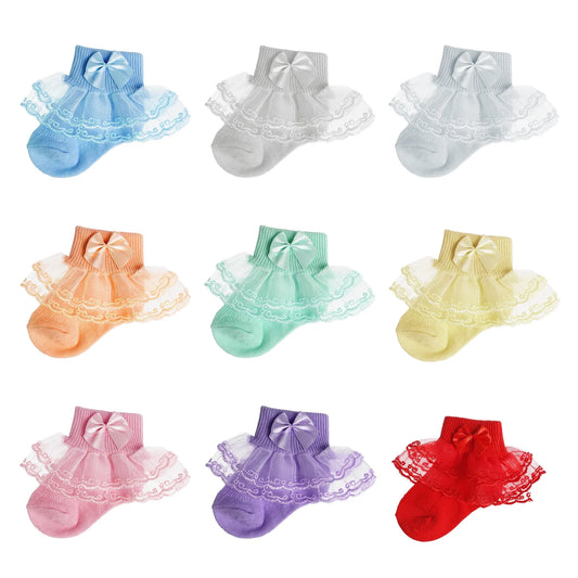 Toddler Ruffle Socks for Girls, Baby Frilly Lace Socks, Cute Princess Frilly Socks Lace Cotton Socks Infant Dress Socks for Newborn Infants Toddlers / 9 Pairs - 6-12 Months