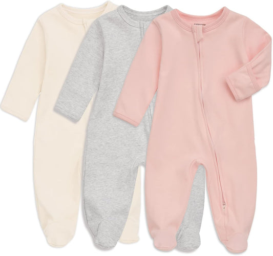 Baby Footie Pajama with Mitten Cuffs, Double Zipper Infant Cotton Clothes Sleeper Pjs, Footed Sleep Play