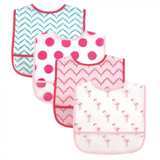 Baby Girl Waterproof PEVA Bibs 4Pk, Flamingo, One Size