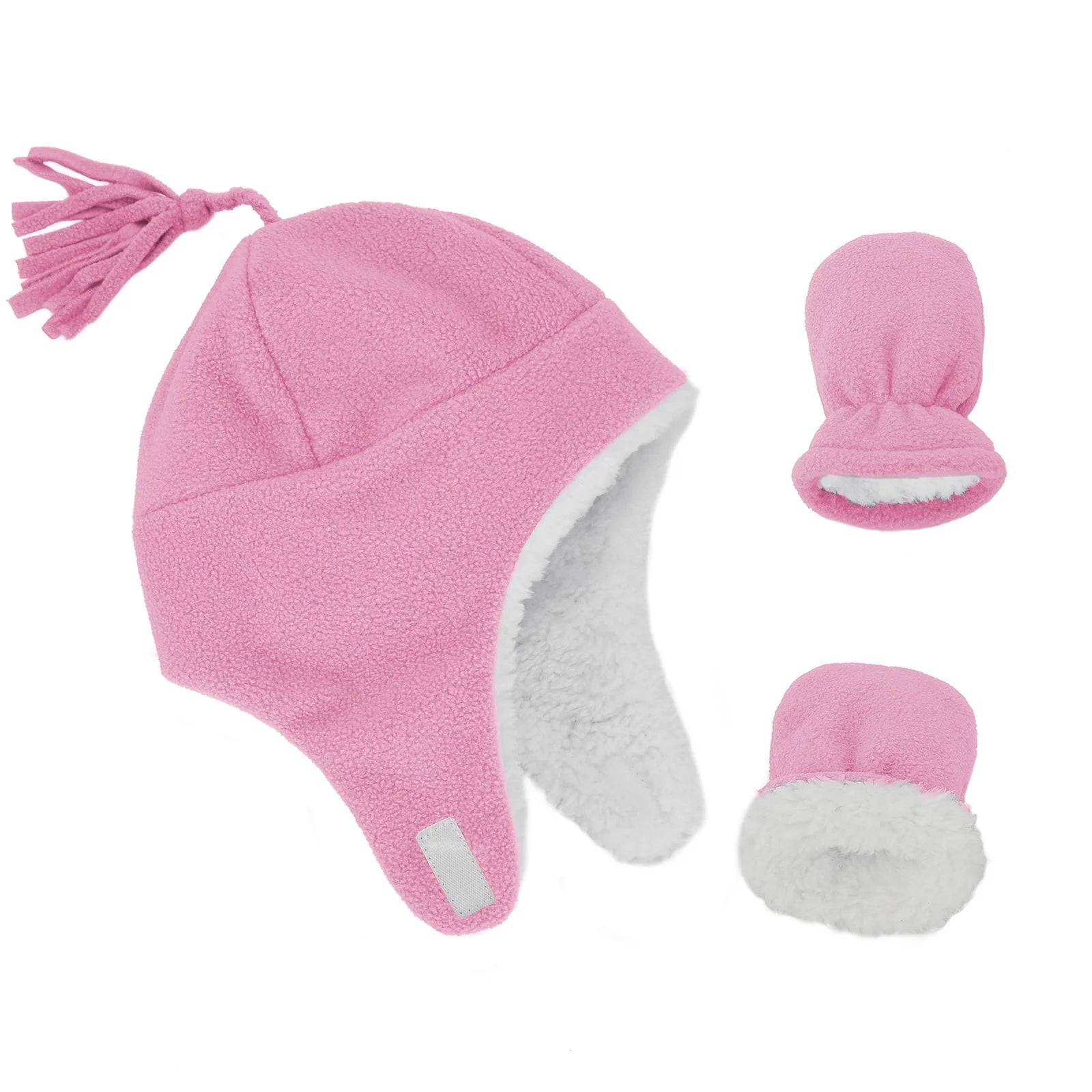Baby Boy Winter Hat and Mitten Set Baby Girl Hats Toddler Winter Hat Sherpa Lined Fleece Earflap Beanie for Girls Boys Light Pink L